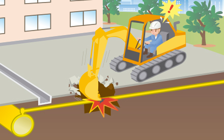 敷地内の解体・外構工事の際、ガス管の位置を確認しないで掘削を行い、ガス管を損傷！！