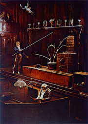 1804年（文化元年）ロンドンのリシューム劇場でガス灯の説明を行うF.A.Winsor