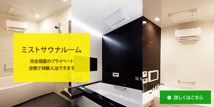 ミストサウナルーム 完全個室のプライベート空間で体験入浴できます