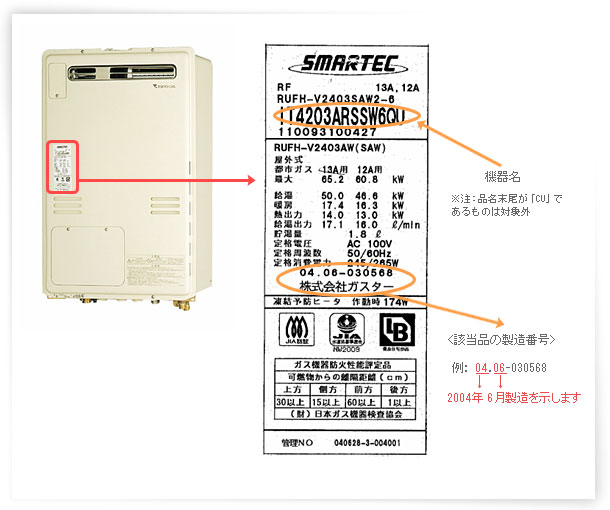 機器名：IT4203ARSSW6QUの例