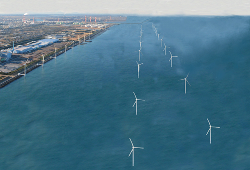 茨城県鹿島港洋上風力発電所　完成イメージ